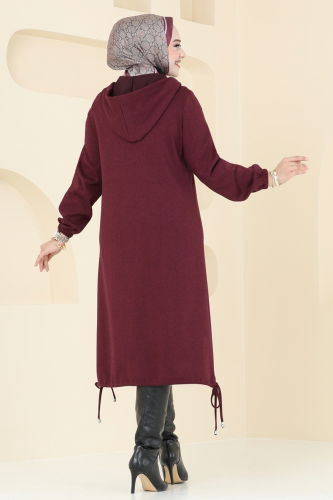 moda selvim Overcoat 320DVL817 Burgundy - Thumbnail