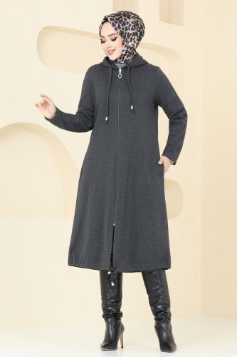 moda selvim Overcoat 321DVL817 Anthracite - Thumbnail