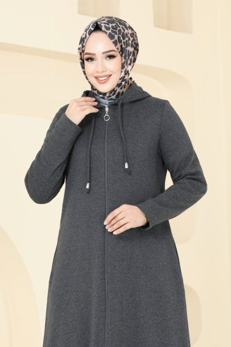 moda selvim Overcoat 321DVL817 Anthracite - Thumbnail