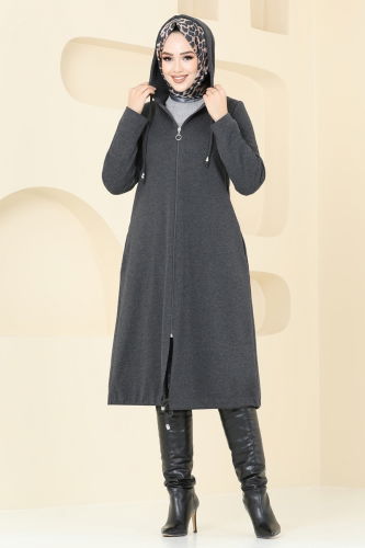 moda selvim Overcoat 321DVL817 Anthracite - Thumbnail