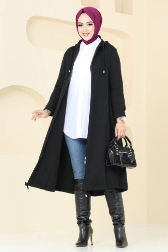 moda selvim Overcoat 321DVL817 Black - Thumbnail