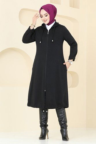 moda selvim Overcoat 321DVL817 Black - Thumbnail