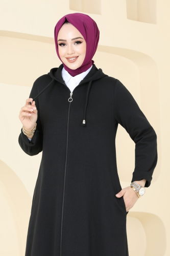 moda selvim Overcoat 321DVL817 Black - Thumbnail