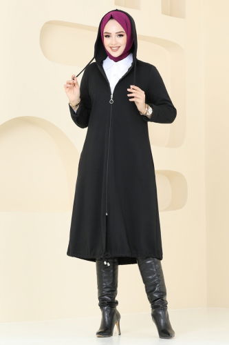 moda selvim Overcoat 321DVL817 Black - Thumbnail