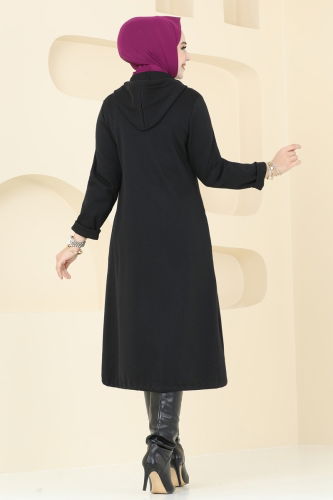 moda selvim Overcoat 321DVL817 Black - Thumbnail