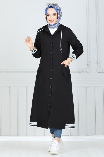 moda selvim Overcoat 322MSA980 Black - Thumbnail