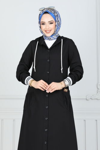 moda selvim Overcoat 322MSA980 Black - Thumbnail