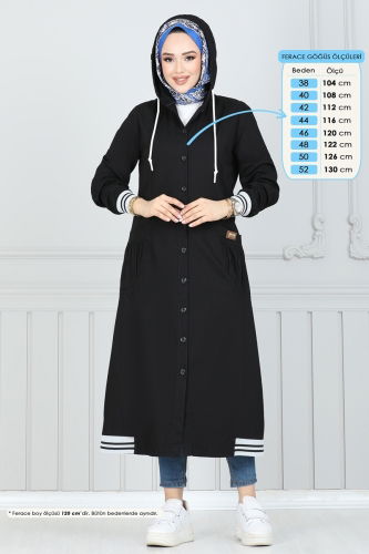 moda selvim Overcoat 322MSA980 Black - Thumbnail