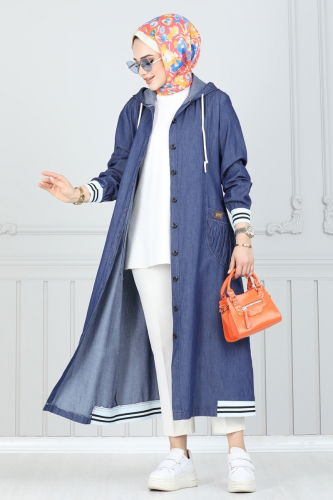 moda selvim Overcoat 322MSA980 Denim - Thumbnail