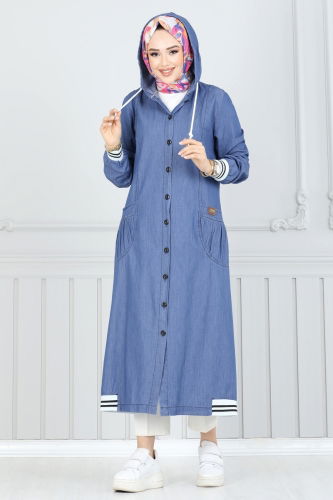 moda selvim Overcoat 322MSA980 Light Denim - Thumbnail