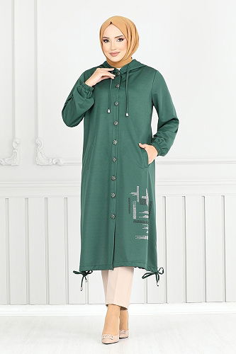 moda selvim Overcoat 324DVL897-M Emerald - Thumbnail