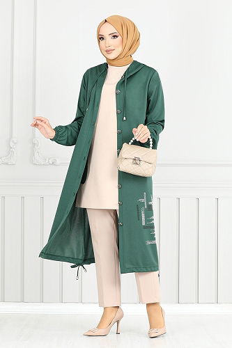 moda selvim Overcoat 324DVL897-M Emerald - Thumbnail