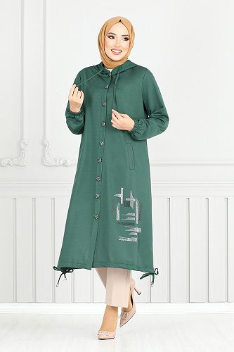 moda selvim Overcoat 324DVL897-M Emerald - Thumbnail