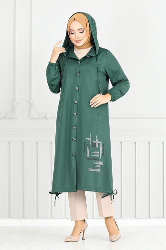 moda selvim Overcoat 324DVL897-M Emerald - Thumbnail