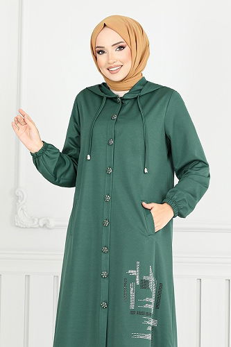 moda selvim Overcoat 324DVL897-M Emerald - Thumbnail