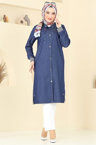 moda selvim Overcoat 329MSA980 Dark Denim - Thumbnail