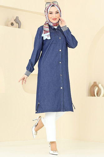 moda selvim Overcoat 329MSA980 Dark Denim - Thumbnail