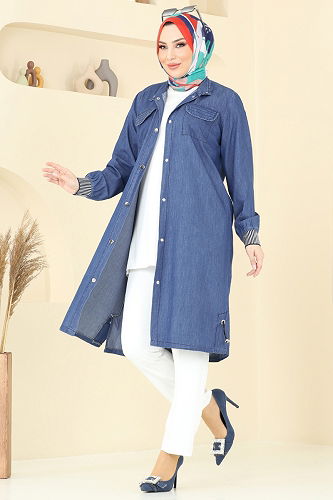 moda selvim Overcoat 329MSA980 Denim - Thumbnail