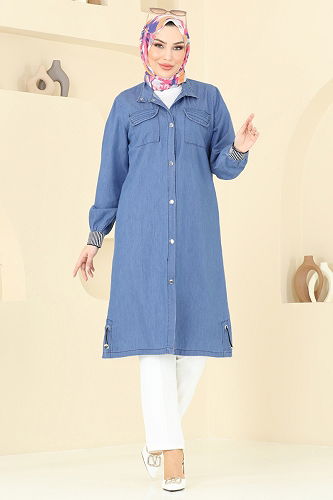 moda selvim Overcoat 329MSA980 Light Denim - Thumbnail
