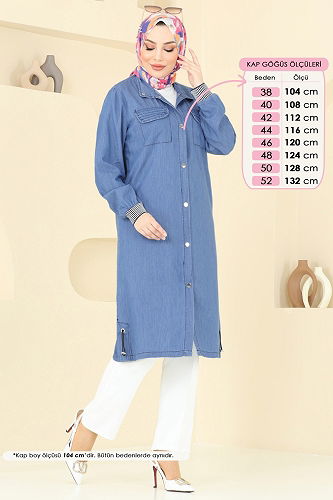 moda selvim Overcoat 329MSA980 Light Denim - Thumbnail