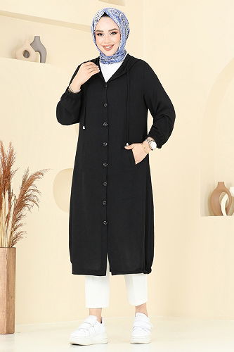 moda selvim Overcoat 361DVL817 Black - Thumbnail