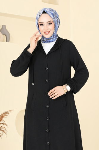 moda selvim Overcoat 361DVL817 Black - Thumbnail