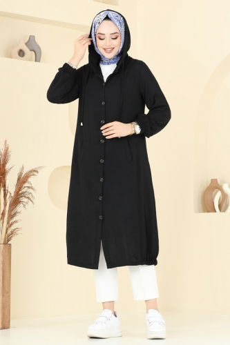 moda selvim Overcoat 361DVL817 Black - Thumbnail