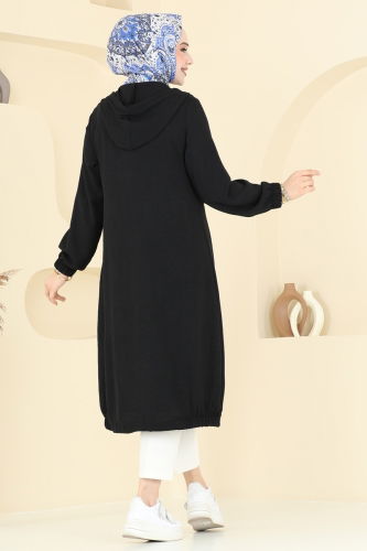 moda selvim Overcoat 361DVL817 Black - Thumbnail