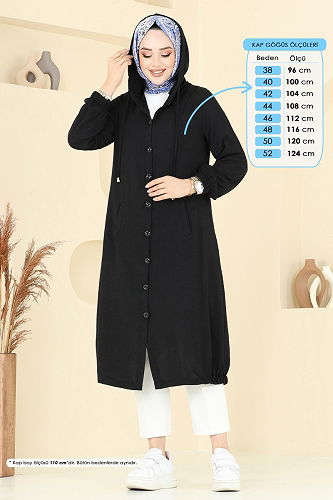 moda selvim Overcoat 361DVL817 Black - Thumbnail