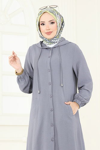 moda selvim Overcoat 361DVL817 Gray - Thumbnail