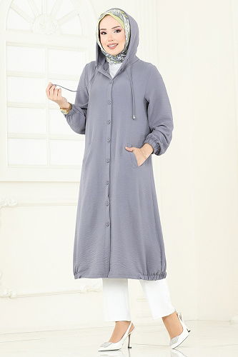 moda selvim Overcoat 361DVL817 Gray - Thumbnail