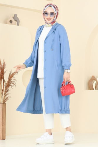 moda selvim Overcoat 361DVL817 Light Indigo - Thumbnail