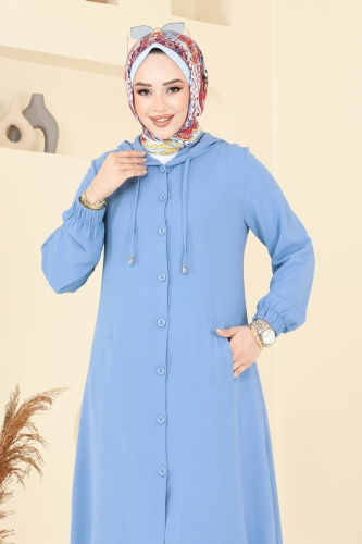 moda selvim Overcoat 361DVL817 Light Indigo - Thumbnail