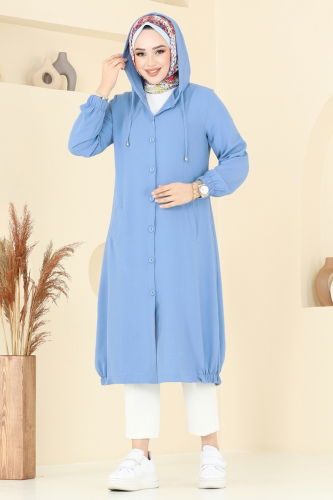 moda selvim Overcoat 361DVL817 Light Indigo - Thumbnail