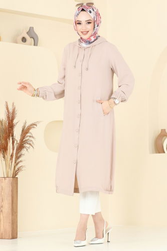 moda selvim Overcoat 361DVL817 Stone - Thumbnail