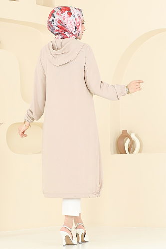 moda selvim Overcoat 361DVL817 Stone - Thumbnail