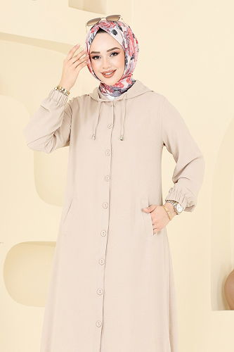 moda selvim Overcoat 361DVL817 Stone - Thumbnail