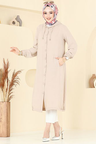 moda selvim Overcoat 361DVL817 Stone - Thumbnail
