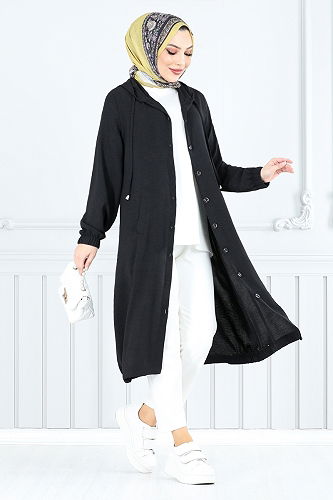 moda selvim Overcoat 362DVL897-M Black - Thumbnail