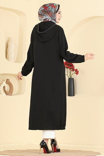 moda selvim Overcoat 4024HN394 Black - Thumbnail