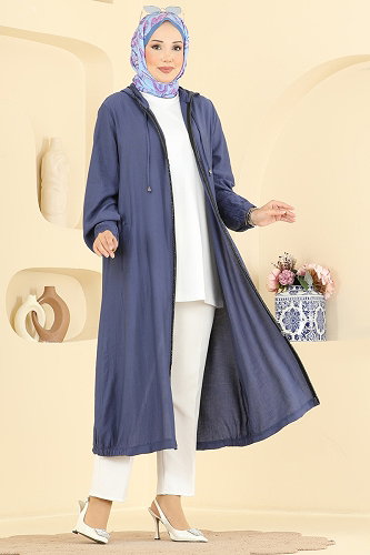 moda selvim Overcoat 4024HN394 Light Navy Blue - Thumbnail