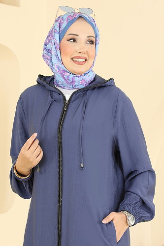 moda selvim Overcoat 4024HN394 Light Navy Blue - Thumbnail