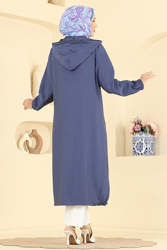 moda selvim Overcoat 4024HN394 Light Navy Blue - Thumbnail