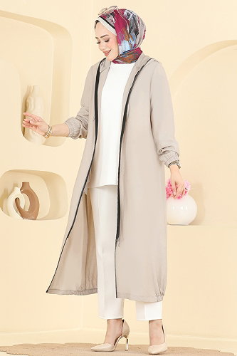 moda selvim Overcoat 4024HN394 Stone - Thumbnail
