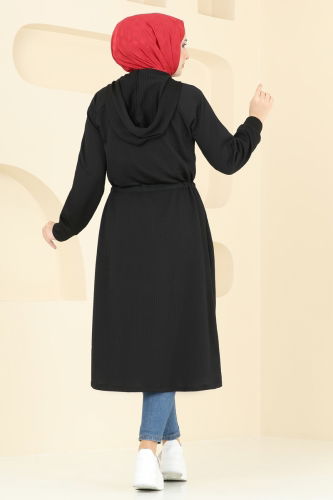 moda selvim Overcoat 4047PM271 Black - Thumbnail