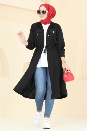 moda selvim Overcoat 4047PM271 Black - Thumbnail