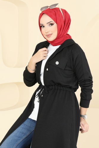 moda selvim Overcoat 4047PM271 Black - Thumbnail