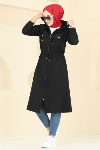 moda selvim Overcoat 4047PM271 Black - Thumbnail