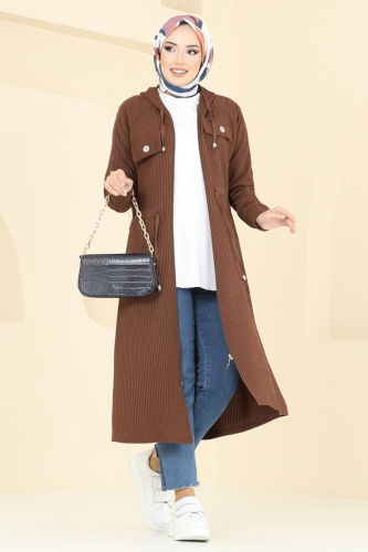 moda selvim Overcoat 4047PM271 Brown - Thumbnail