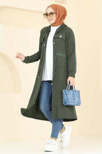 moda selvim Overcoat 4047PM271 Khaki - Thumbnail